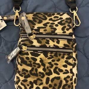 Chico's Animal Print Crossbody Bag with Gold Accents
